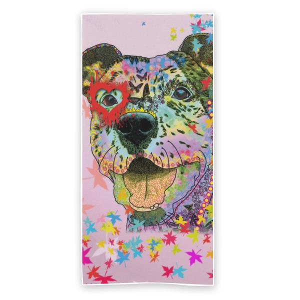 Strandtuch, Badetuch, Saunatuch mit buntem Hundemotiv in digitaler Popart mit Hunde Motiv Hexe